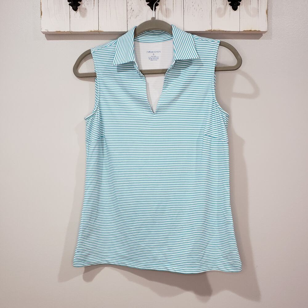 J McLaughlin Womens S Catalina Cloth Sleeveless Polo Blue White Stripe Golf Top
